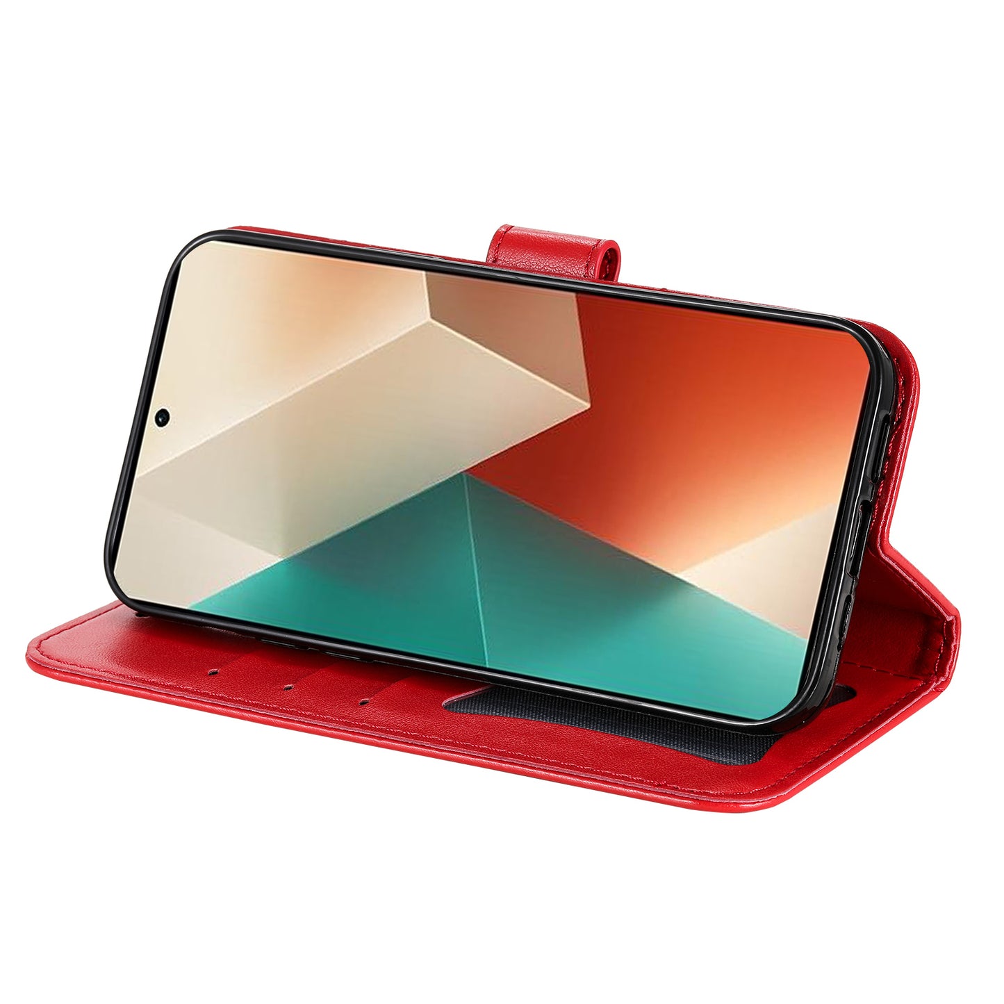 For Xiaomi Redmi Note 13 5G Case Leather Wallet Stand Cover, Blossoming Flower Printing - Red