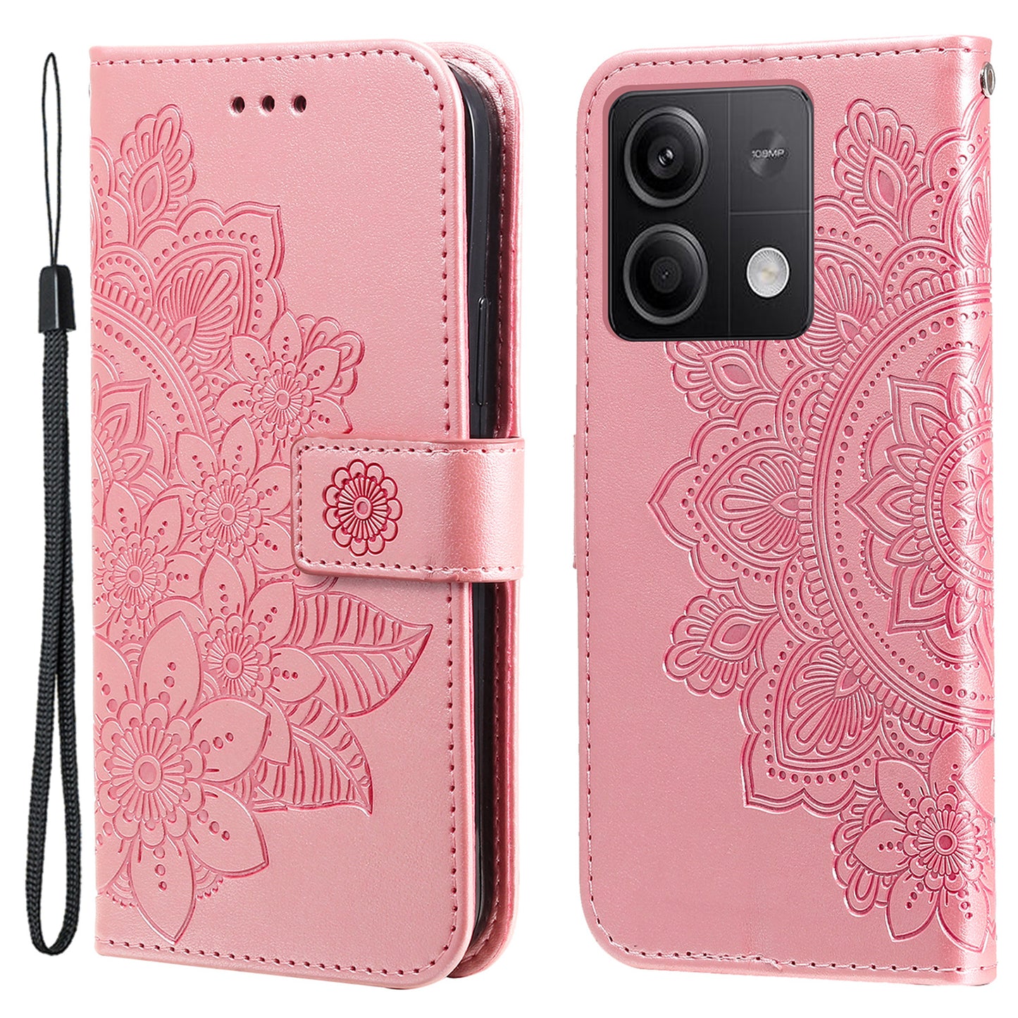 For Xiaomi Redmi Note 13 5G Case Leather Wallet Stand Cover, Blossoming Flower Printing - Pink