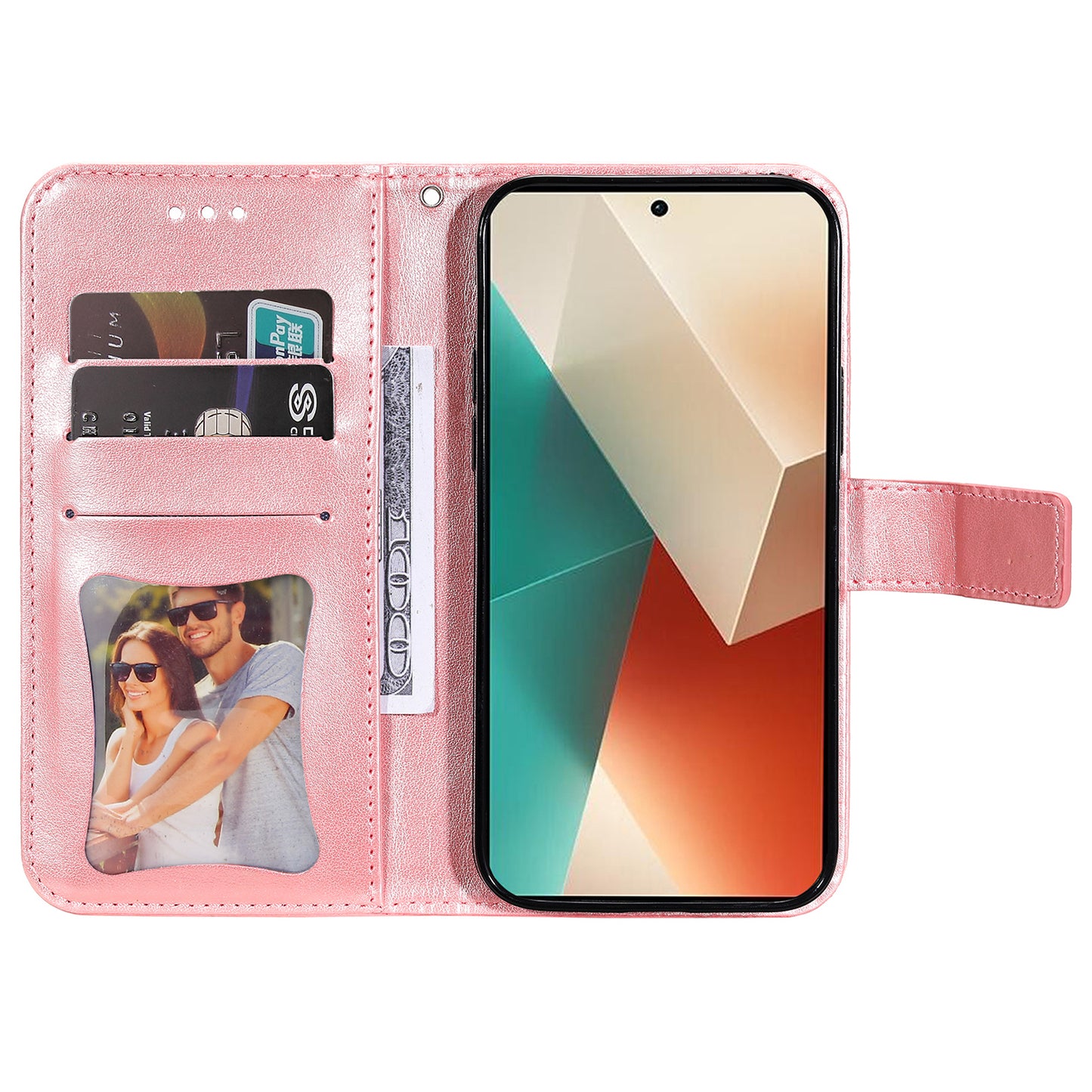 For Xiaomi Redmi Note 13 5G Case Leather Wallet Stand Cover, Blossoming Flower Printing - Pink