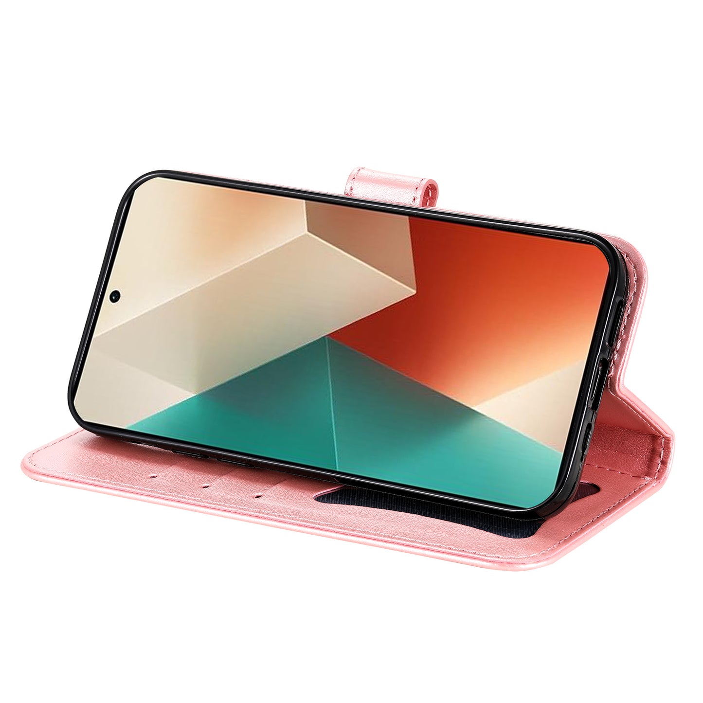 For Xiaomi Redmi Note 13 5G Case Leather Wallet Stand Cover, Blossoming Flower Printing - Pink