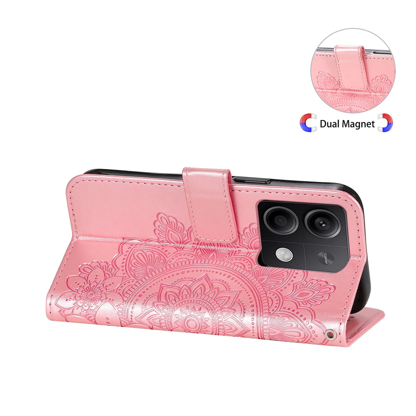 For Xiaomi Redmi Note 13 5G Case Leather Wallet Stand Cover, Blossoming Flower Printing - Pink