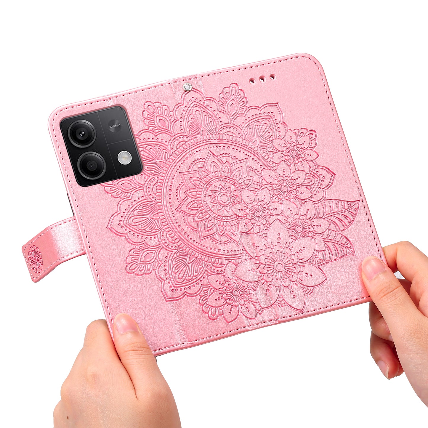 For Xiaomi Redmi Note 13 5G Case Leather Wallet Stand Cover, Blossoming Flower Printing - Pink