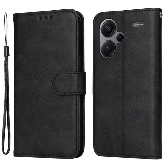 For Xiaomi Redmi Note 13 Pro+ 5G Leather Case Stand Cover Card Holder with Strap - Black