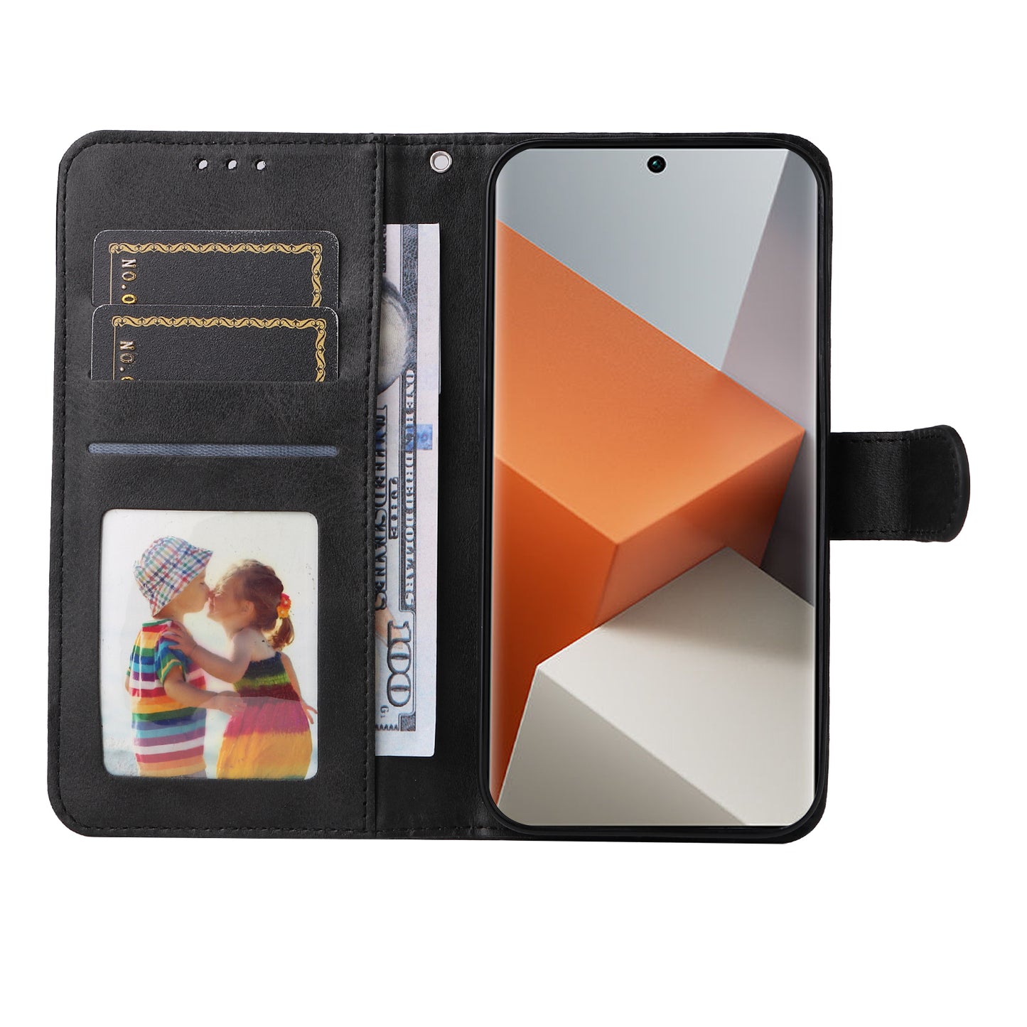 For Xiaomi Redmi Note 13 Pro+ 5G Leather Case Stand Cover Card Holder with Strap - Black