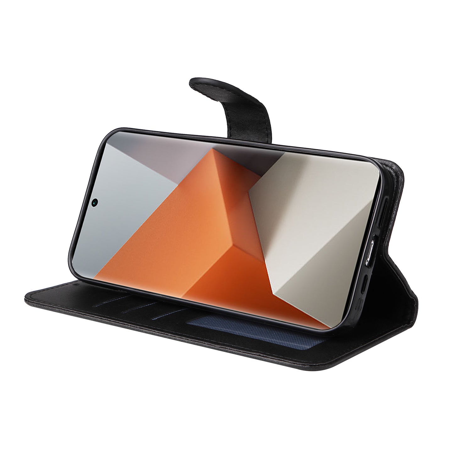 For Xiaomi Redmi Note 13 Pro+ 5G Leather Case Stand Cover Card Holder with Strap - Black