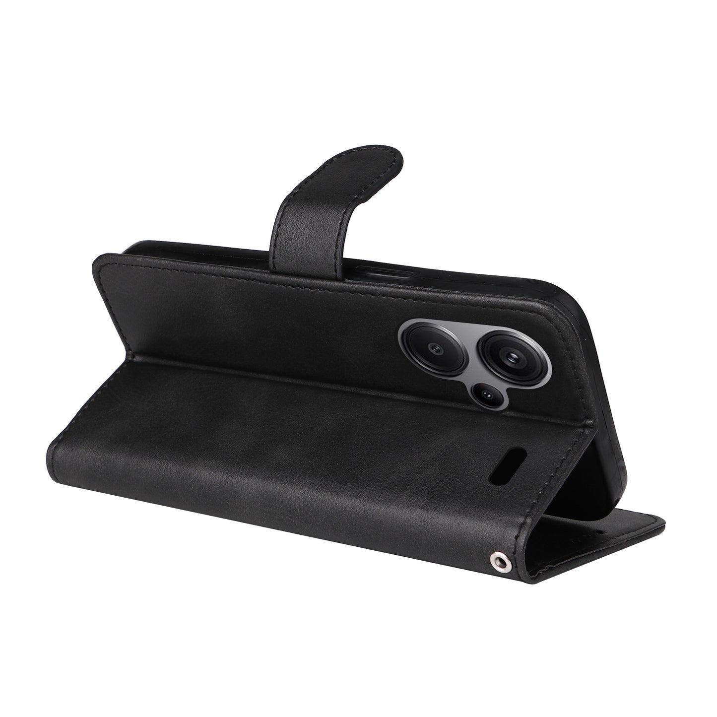 For Xiaomi Redmi Note 13 Pro+ 5G Leather Case Stand Cover Card Holder with Strap - Black