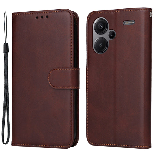 For Xiaomi Redmi Note 13 Pro+ 5G Leather Case Stand Cover Card Holder with Strap - Brown