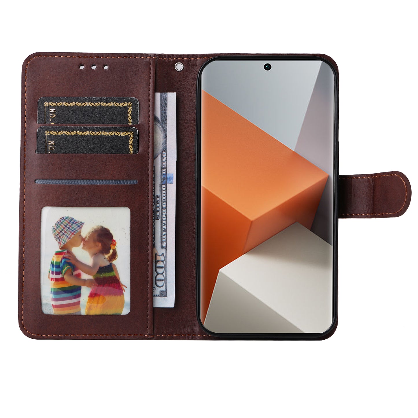 For Xiaomi Redmi Note 13 Pro+ 5G Leather Case Stand Cover Card Holder with Strap - Brown