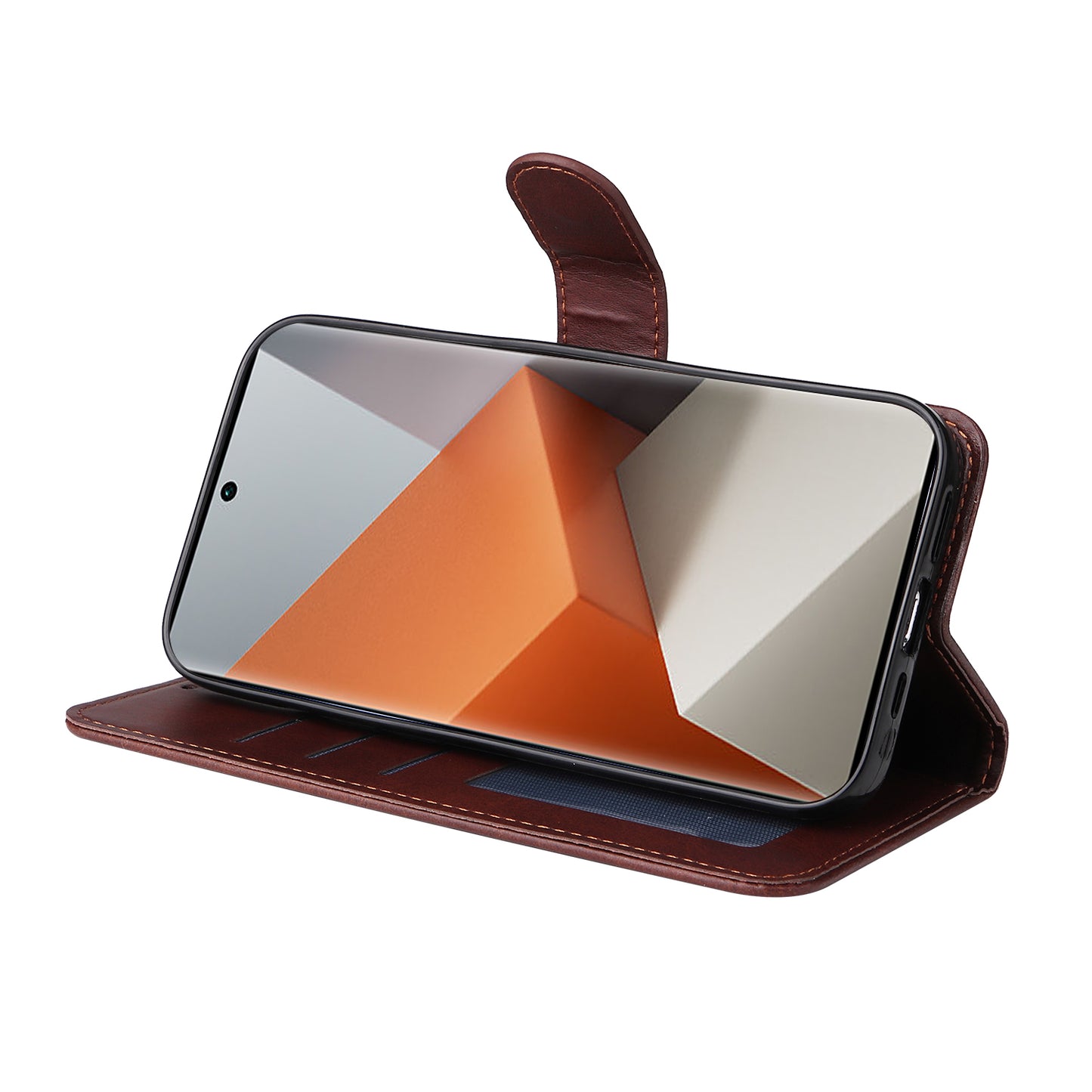 For Xiaomi Redmi Note 13 Pro+ 5G Leather Case Stand Cover Card Holder with Strap - Brown