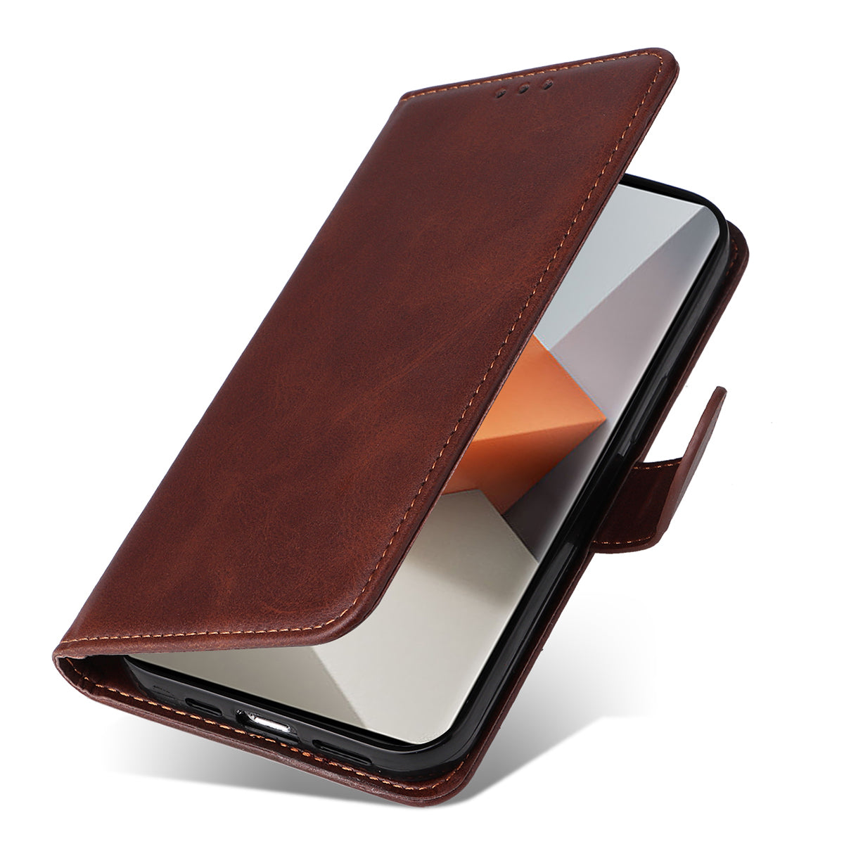 For Xiaomi Redmi Note 13 Pro+ 5G Leather Case Stand Cover Card Holder with Strap - Brown
