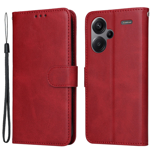 For Xiaomi Redmi Note 13 Pro+ 5G Leather Case Stand Cover Card Holder with Strap - Red
