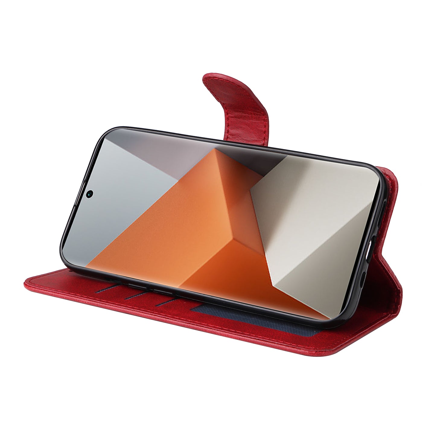 For Xiaomi Redmi Note 13 Pro+ 5G Leather Case Stand Cover Card Holder with Strap - Red