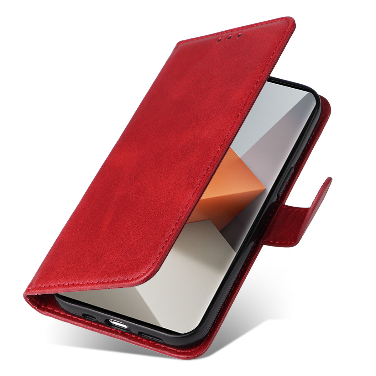 For Xiaomi Redmi Note 13 Pro+ 5G Leather Case Stand Cover Card Holder with Strap - Red