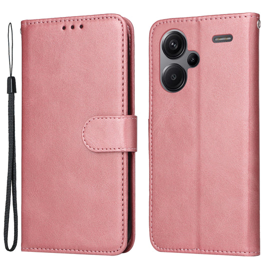 For Xiaomi Redmi Note 13 Pro+ 5G Leather Case Stand Cover Card Holder with Strap - Pink