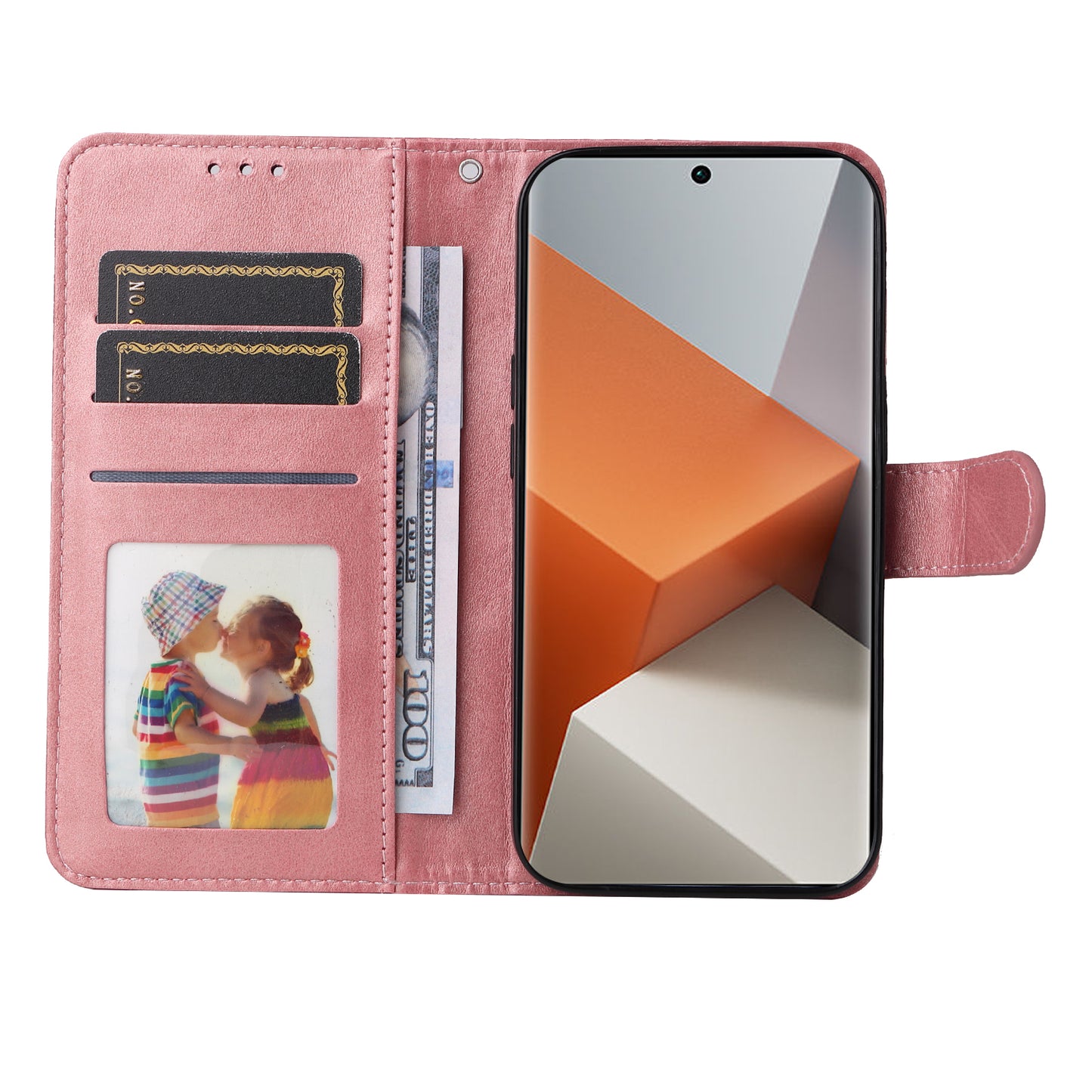For Xiaomi Redmi Note 13 Pro+ 5G Leather Case Stand Cover Card Holder with Strap - Pink