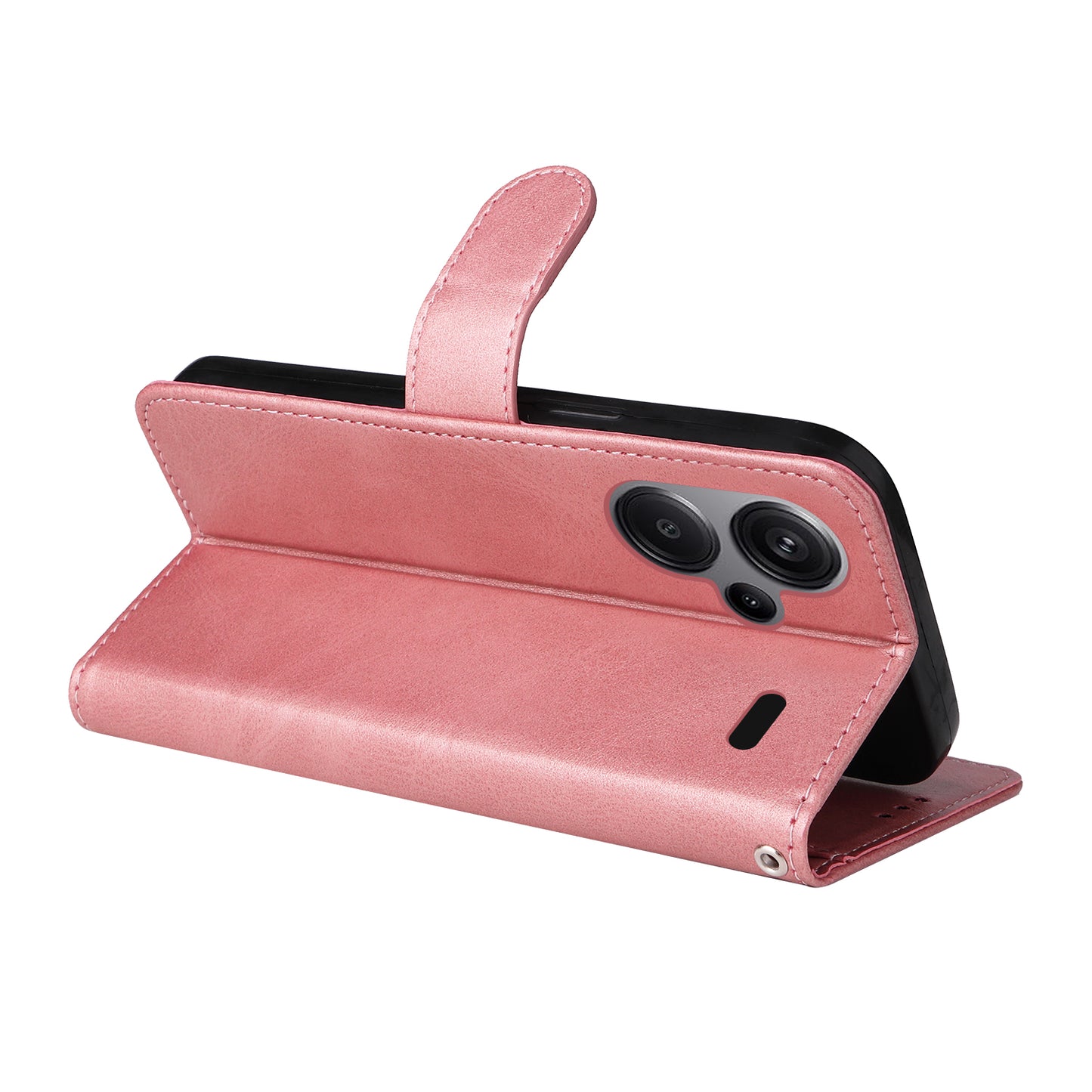 For Xiaomi Redmi Note 13 Pro+ 5G Leather Case Stand Cover Card Holder with Strap - Pink