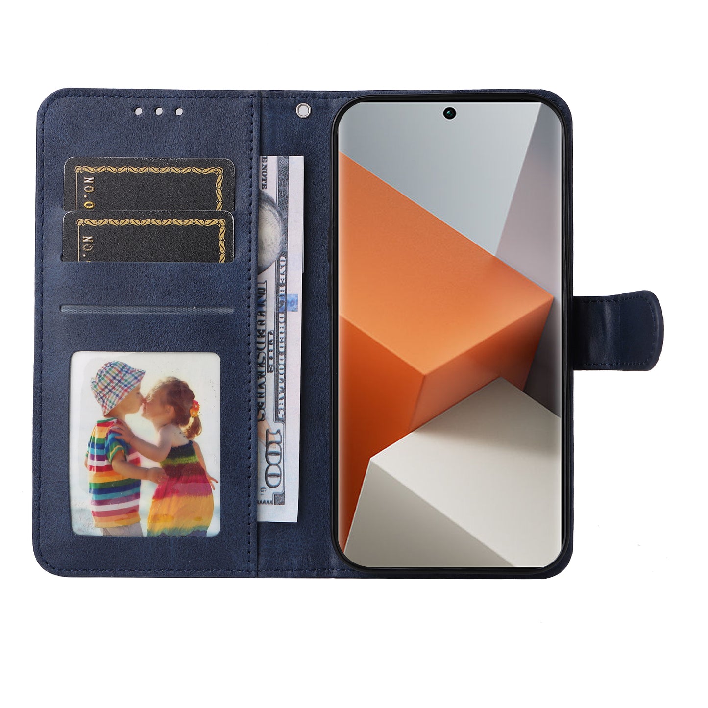 For Xiaomi Redmi Note 13 Pro+ 5G Leather Case Stand Cover Card Holder with Strap - Blue