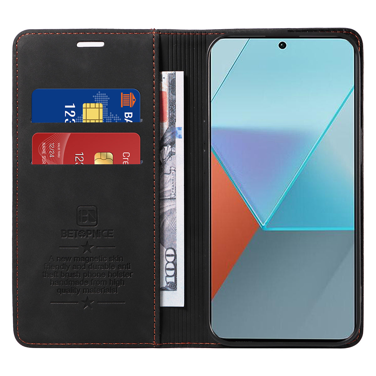 BETOPNICE 003 for Xiaomi Redmi Note 13 Pro 5G Case RFID Blocking Leather Cover with Card Holder - Black