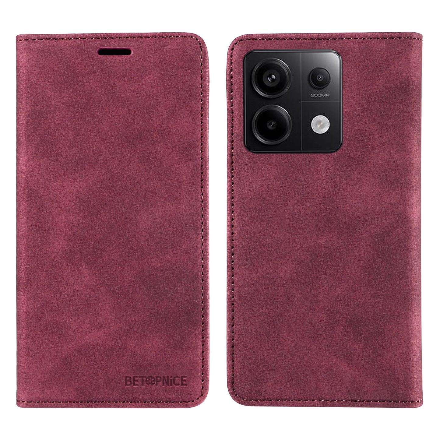 BETOPNICE 003 for Xiaomi Redmi Note 13 Pro 5G Case RFID Blocking Leather Cover with Card Holder - Red