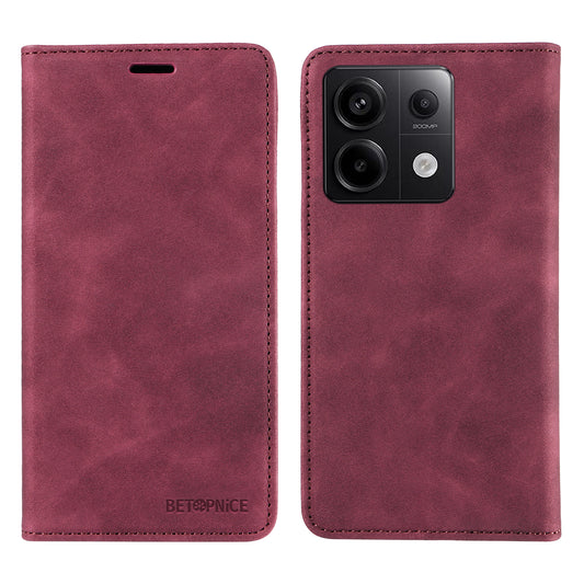 BETOPNICE 003 for Xiaomi Redmi Note 13 Pro 5G Case RFID Blocking Leather Cover with Card Holder - Red