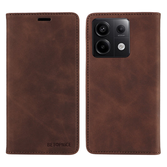 BETOPNICE 003 for Xiaomi Redmi Note 13 Pro 5G Case RFID Blocking Leather Cover with Card Holder - Brown