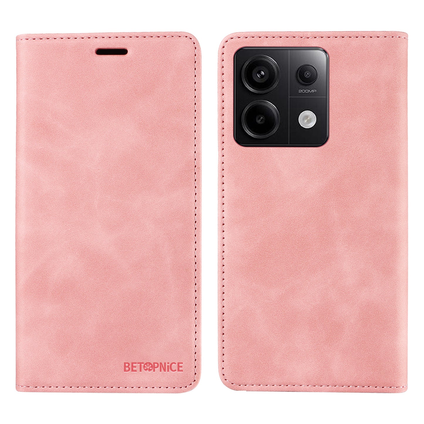 BETOPNICE 003 for Xiaomi Redmi Note 13 Pro 5G Case RFID Blocking Leather Cover with Card Holder - Pink