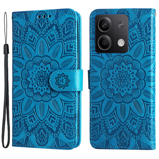 For Xiaomi Redmi Note 13 5G Case Sunflower Pattern Leather Phone Wallet Stand Cover - Blue