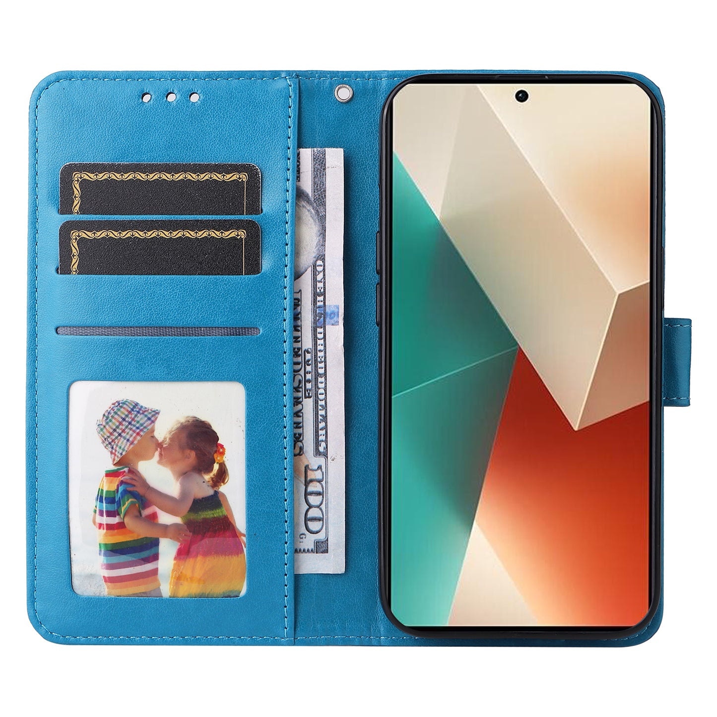 For Xiaomi Redmi Note 13 5G Case Sunflower Pattern Leather Phone Wallet Stand Cover - Blue