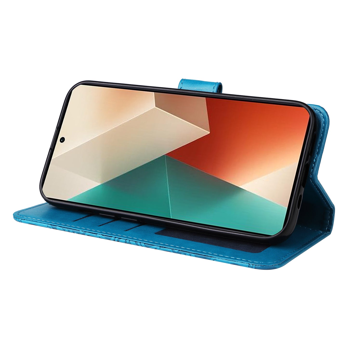 For Xiaomi Redmi Note 13 5G Case Sunflower Pattern Leather Phone Wallet Stand Cover - Blue