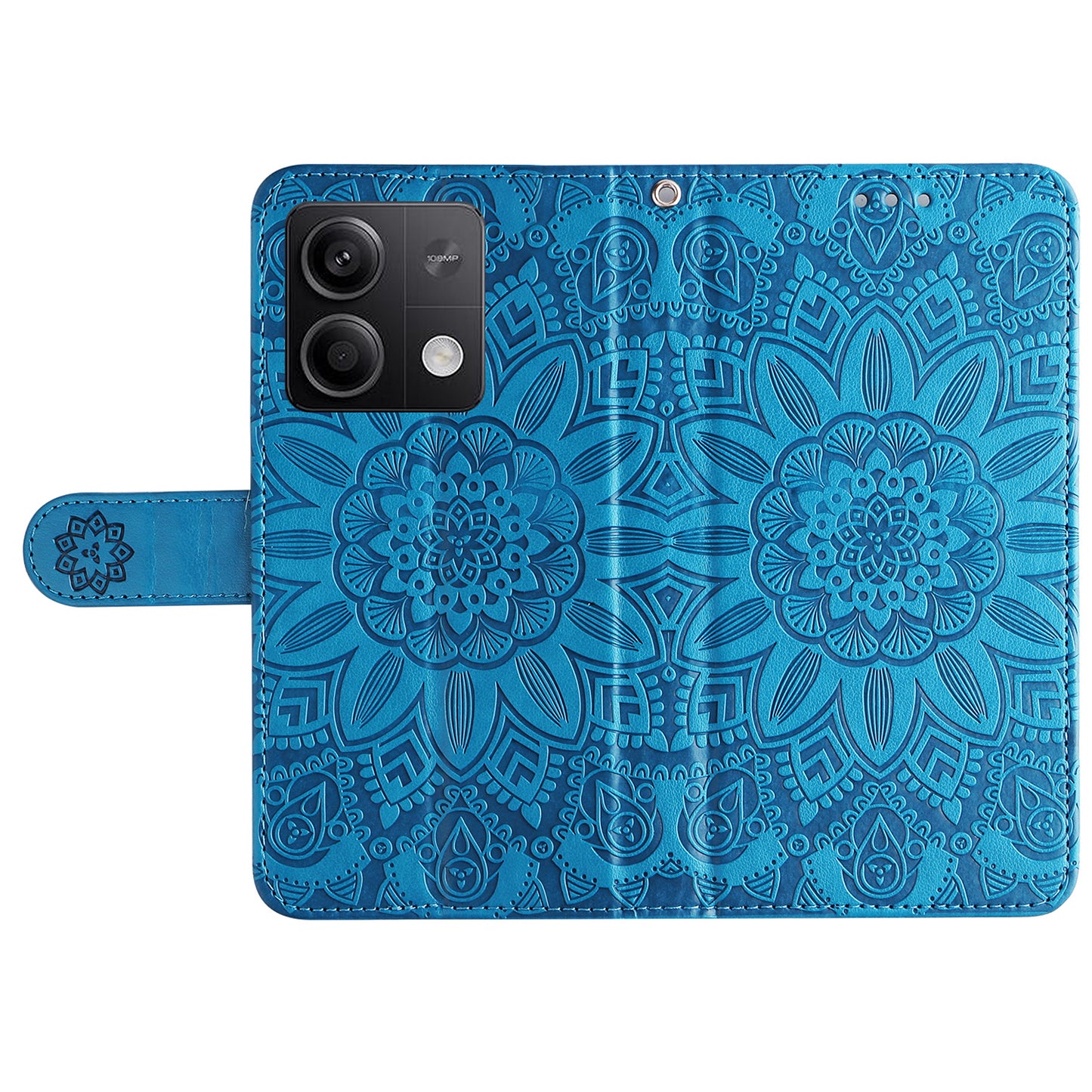 For Xiaomi Redmi Note 13 5G Case Sunflower Pattern Leather Phone Wallet Stand Cover - Blue
