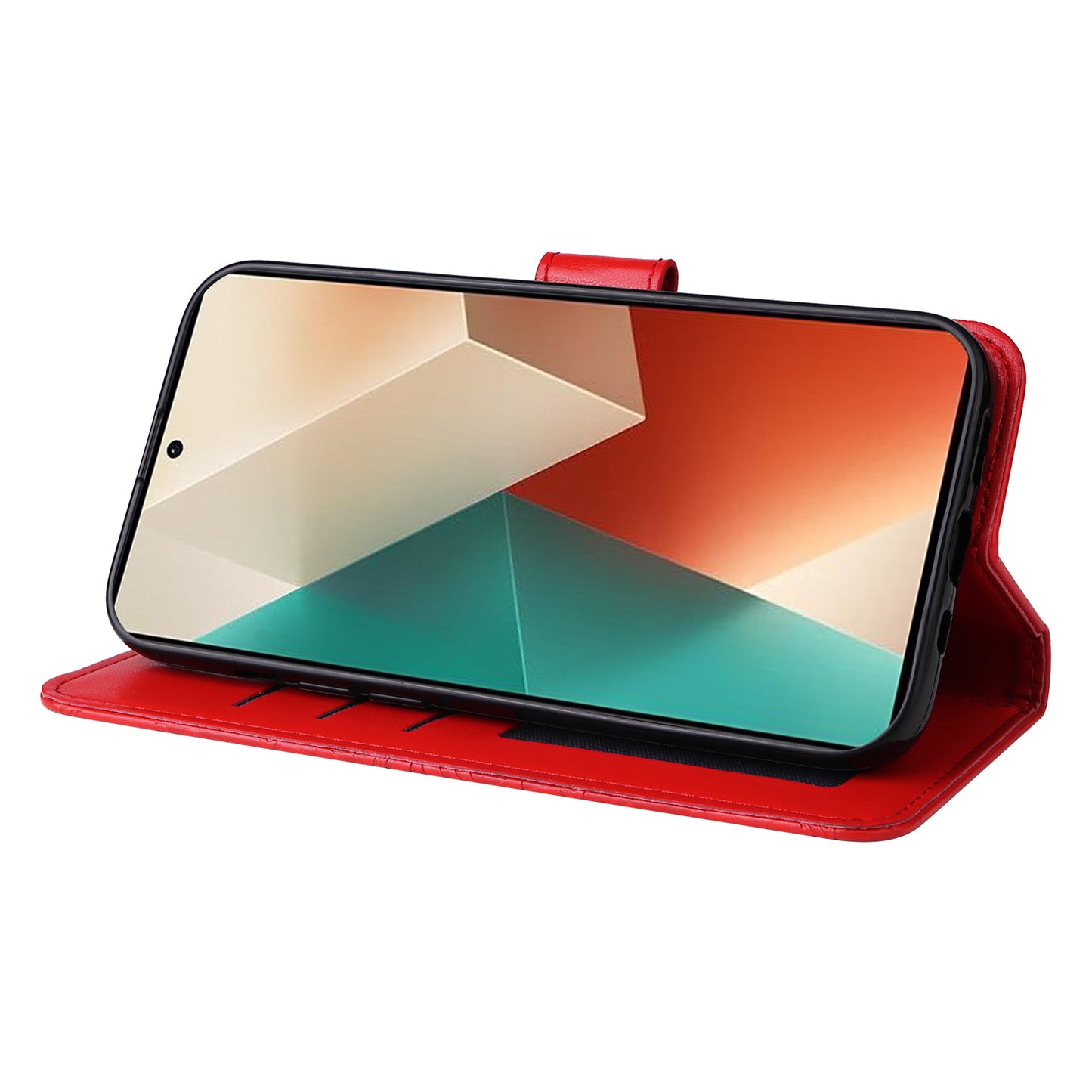 For Xiaomi Redmi Note 13 5G Case Sunflower Pattern Leather Phone Wallet Stand Cover - Red