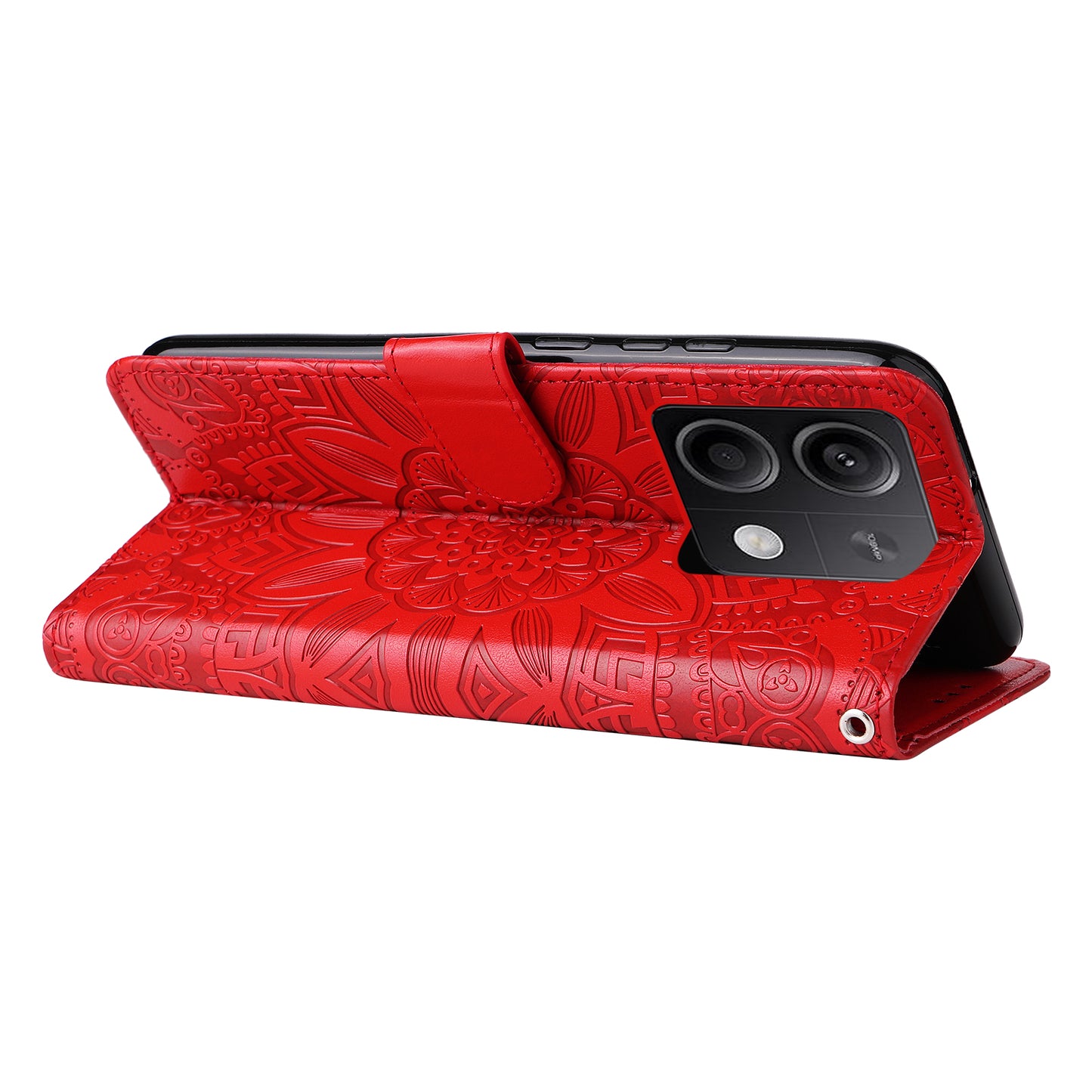 For Xiaomi Redmi Note 13 5G Case Sunflower Pattern Leather Phone Wallet Stand Cover - Red