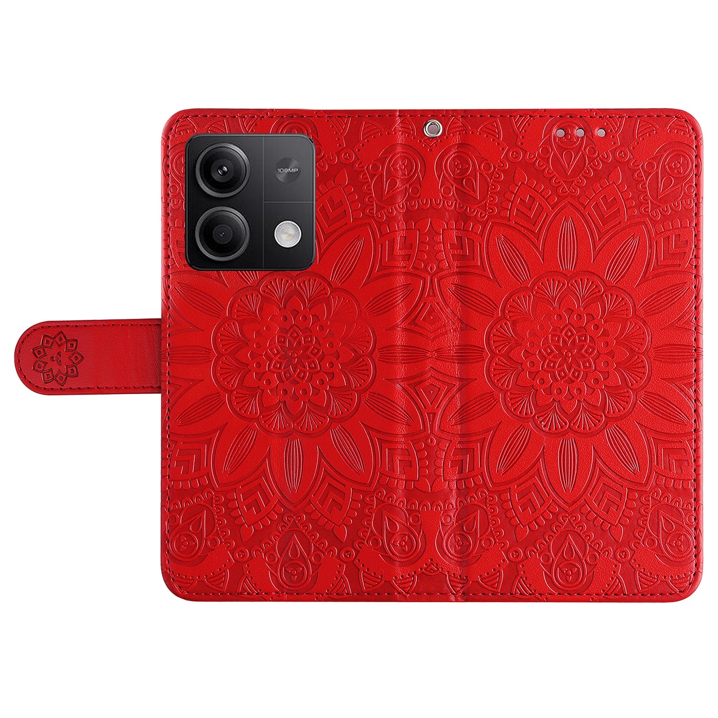 For Xiaomi Redmi Note 13 5G Case Sunflower Pattern Leather Phone Wallet Stand Cover - Red