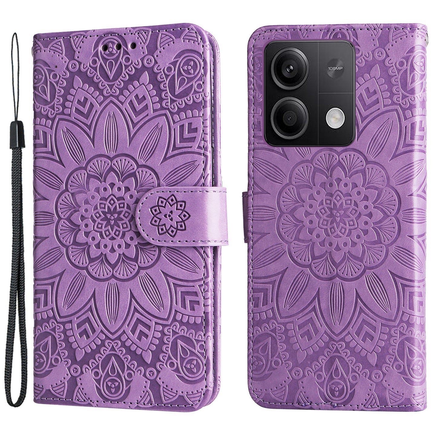 For Xiaomi Redmi Note 13 5G Case Sunflower Pattern Leather Phone Wallet Stand Cover - Purple