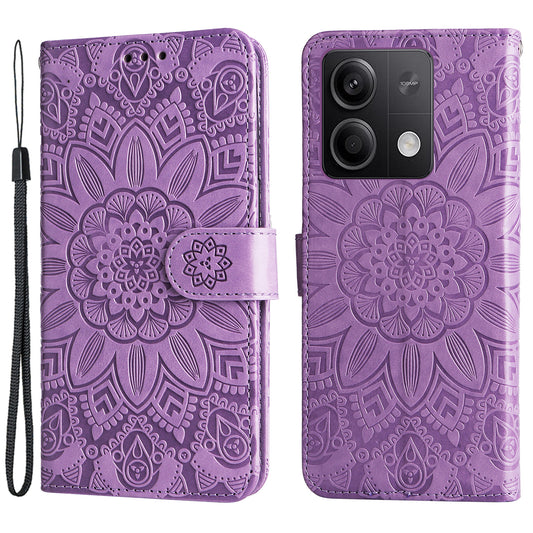 For Xiaomi Redmi Note 13 5G Case Sunflower Pattern Leather Phone Wallet Stand Cover - Purple