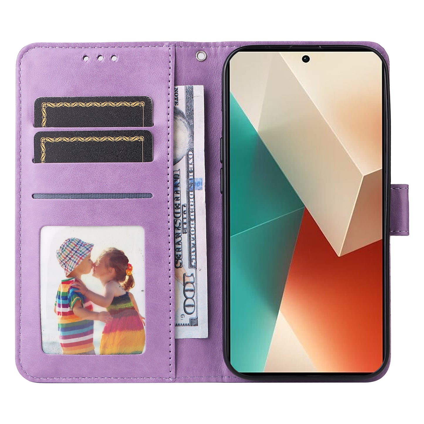 For Xiaomi Redmi Note 13 5G Case Sunflower Pattern Leather Phone Wallet Stand Cover - Purple