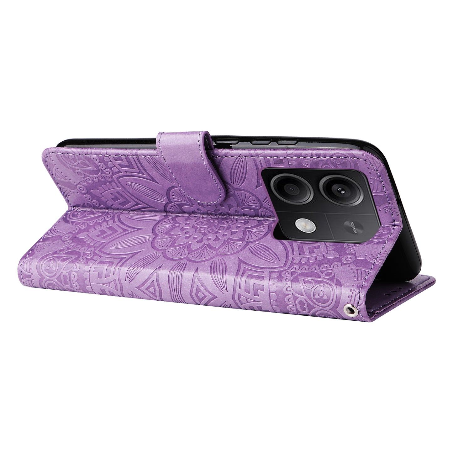 For Xiaomi Redmi Note 13 5G Case Sunflower Pattern Leather Phone Wallet Stand Cover - Purple