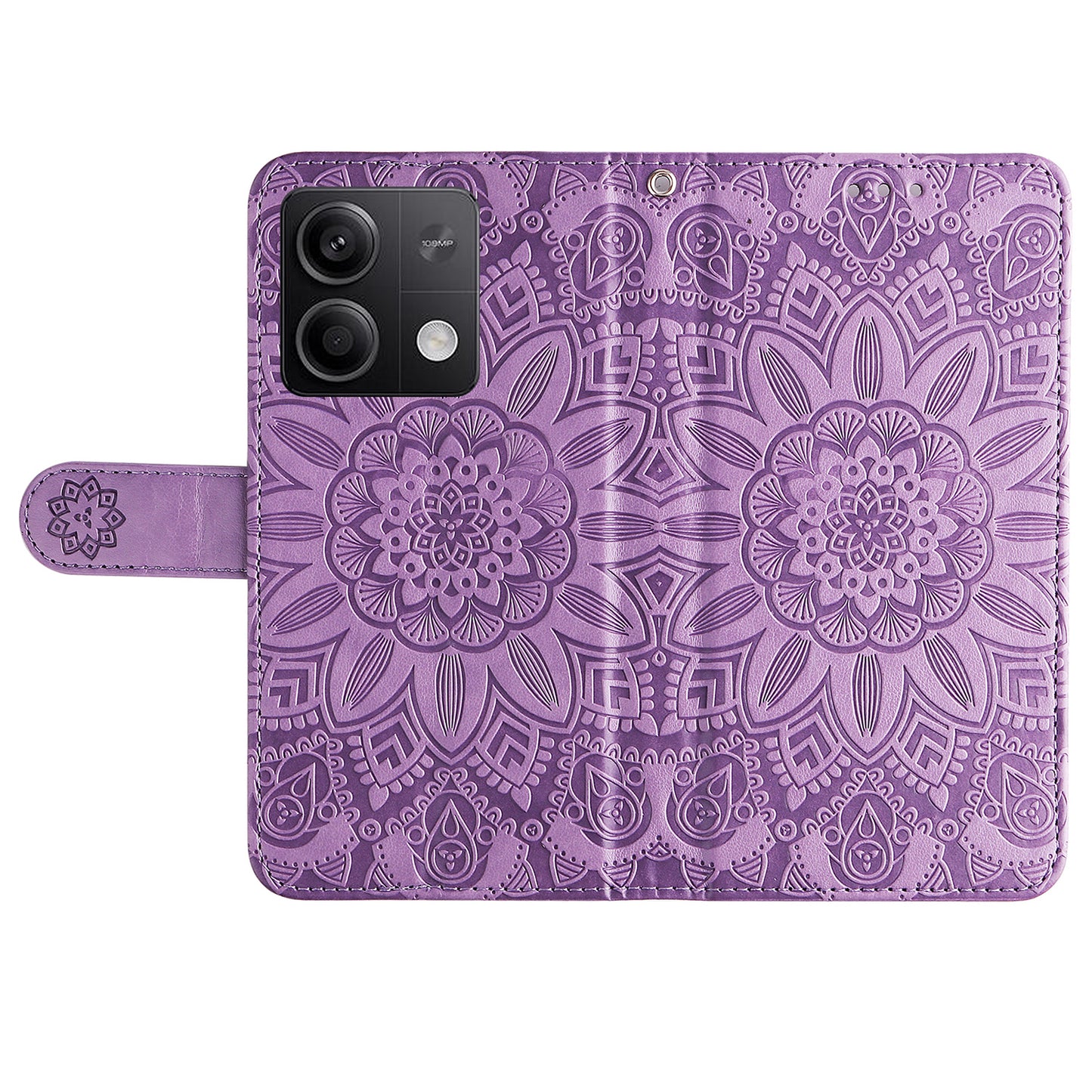 For Xiaomi Redmi Note 13 5G Case Sunflower Pattern Leather Phone Wallet Stand Cover - Purple