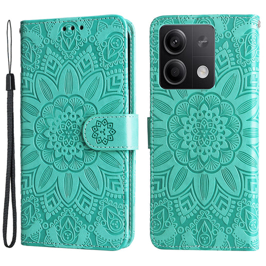 For Xiaomi Redmi Note 13 5G Case Sunflower Pattern Leather Phone Wallet Stand Cover - Green
