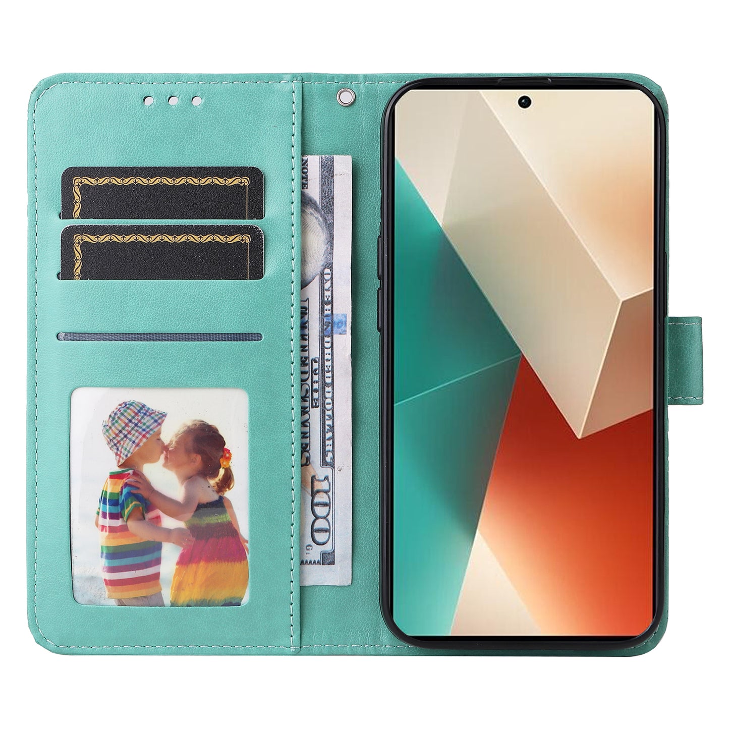For Xiaomi Redmi Note 13 5G Case Sunflower Pattern Leather Phone Wallet Stand Cover - Green