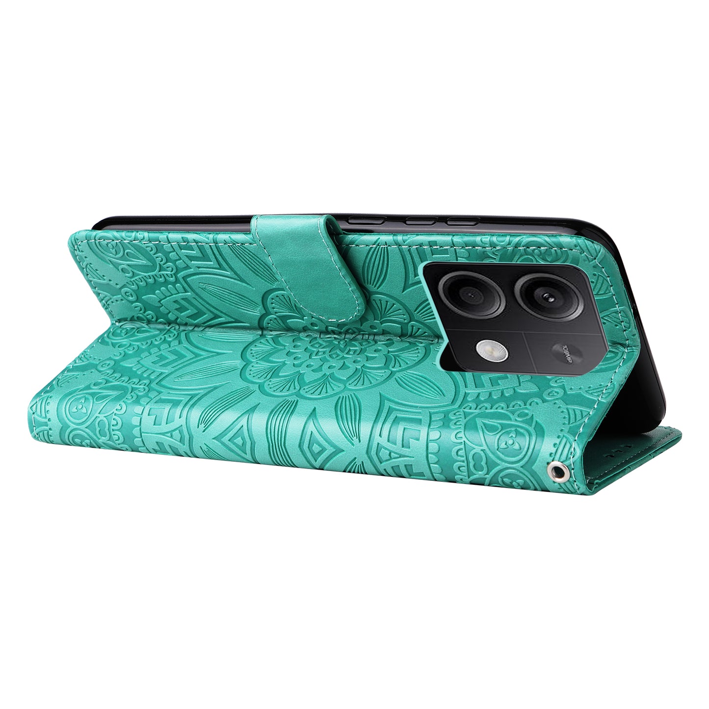 For Xiaomi Redmi Note 13 5G Case Sunflower Pattern Leather Phone Wallet Stand Cover - Green
