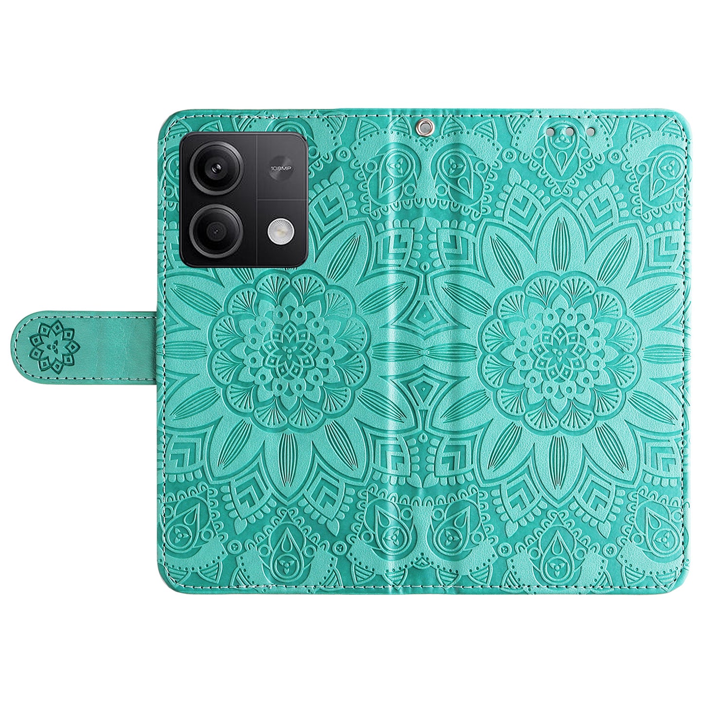 For Xiaomi Redmi Note 13 5G Case Sunflower Pattern Leather Phone Wallet Stand Cover - Green