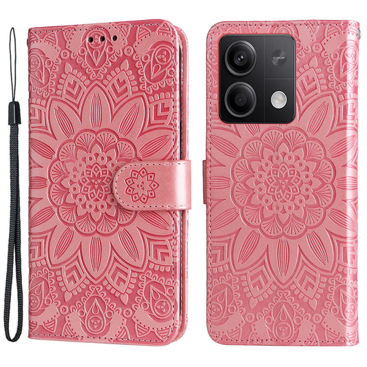 For Xiaomi Redmi Note 13 5G Case Sunflower Pattern Leather Phone Wallet Stand Cover - Pink