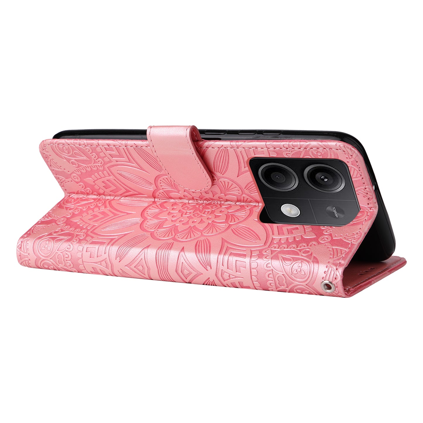 For Xiaomi Redmi Note 13 5G Case Sunflower Pattern Leather Phone Wallet Stand Cover - Pink