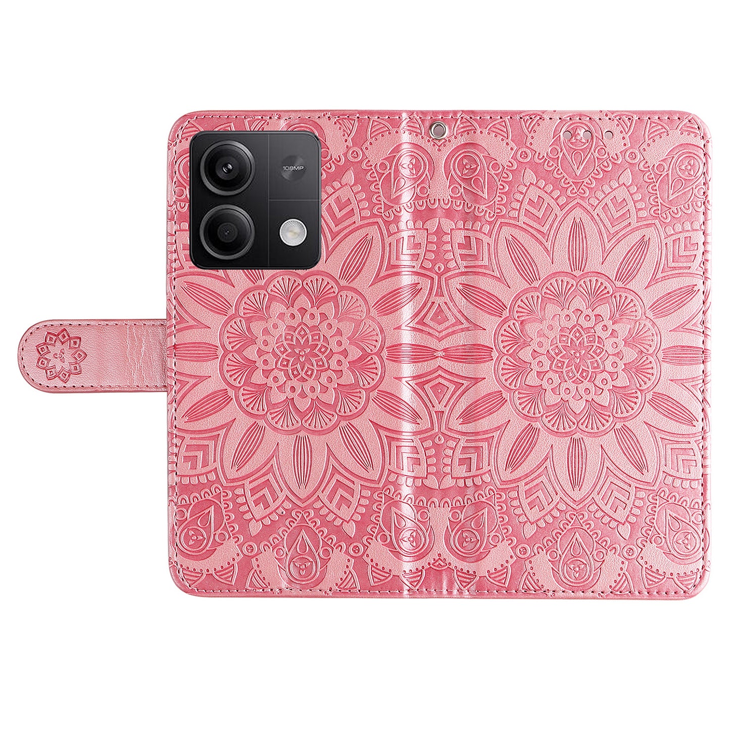 For Xiaomi Redmi Note 13 5G Case Sunflower Pattern Leather Phone Wallet Stand Cover - Pink