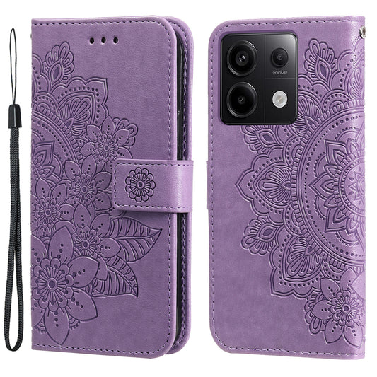 For Xiaomi Redmi Note 13 Pro 5G / Poco X6 5G Wallet Case with Strap Blossoming Flower Leather Stand Cover - Purple
