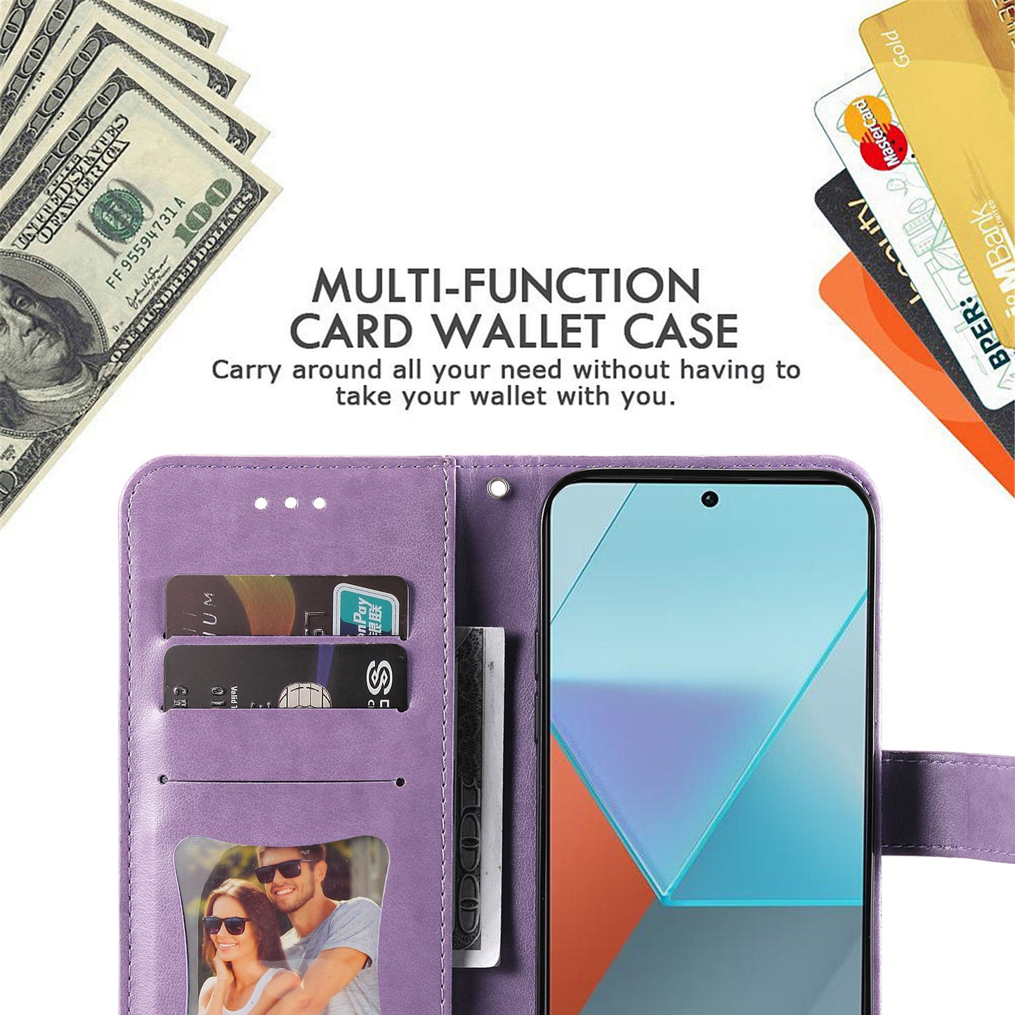 For Xiaomi Redmi Note 13 Pro 5G / Poco X6 5G Wallet Case with Strap Blossoming Flower Leather Stand Cover - Purple