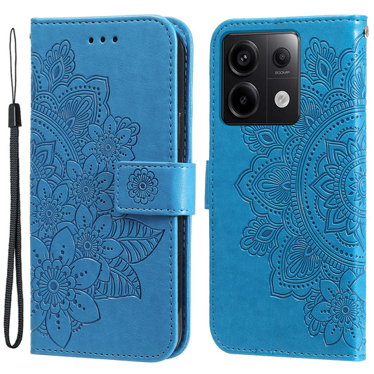 For Xiaomi Redmi Note 13 Pro 5G / Poco X6 5G Wallet Case with Strap Blossoming Flower Leather Stand Cover - Blue