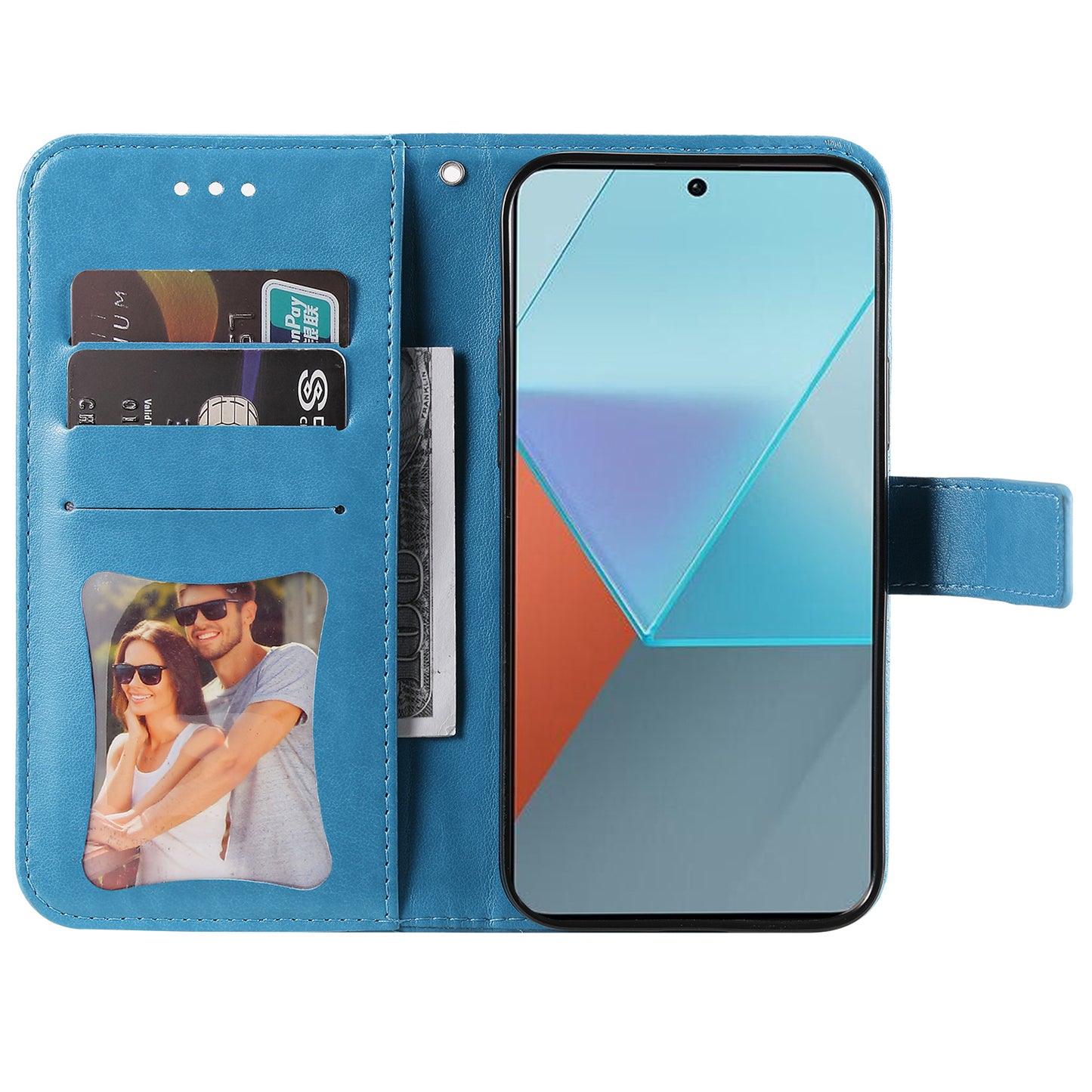 For Xiaomi Redmi Note 13 Pro 5G / Poco X6 5G Wallet Case with Strap Blossoming Flower Leather Stand Cover - Blue