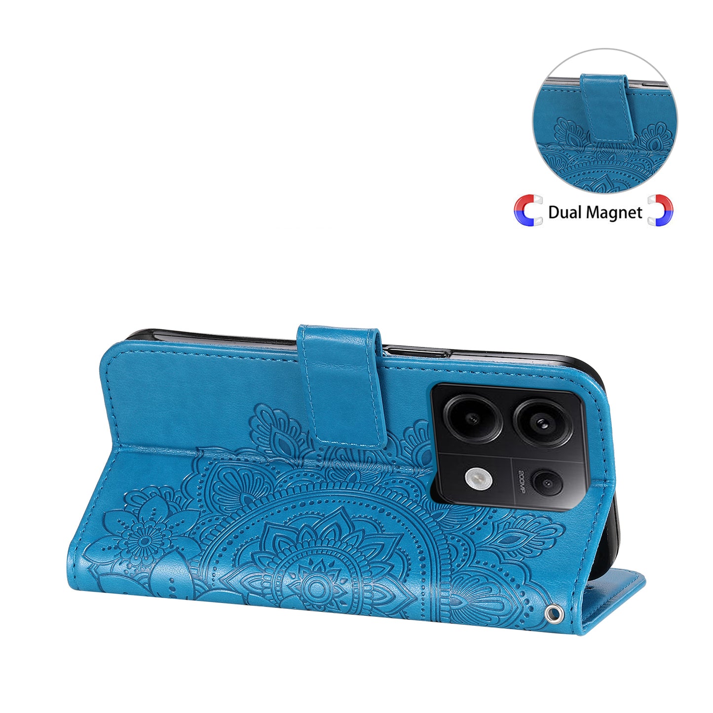 For Xiaomi Redmi Note 13 Pro 5G / Poco X6 5G Wallet Case with Strap Blossoming Flower Leather Stand Cover - Blue